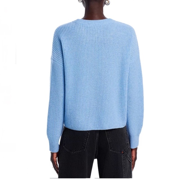 Luxurious 100% Cashmere Shaker Stitch Drop Shoulder Sweater By Aqua in blue - Picture 5 of 7